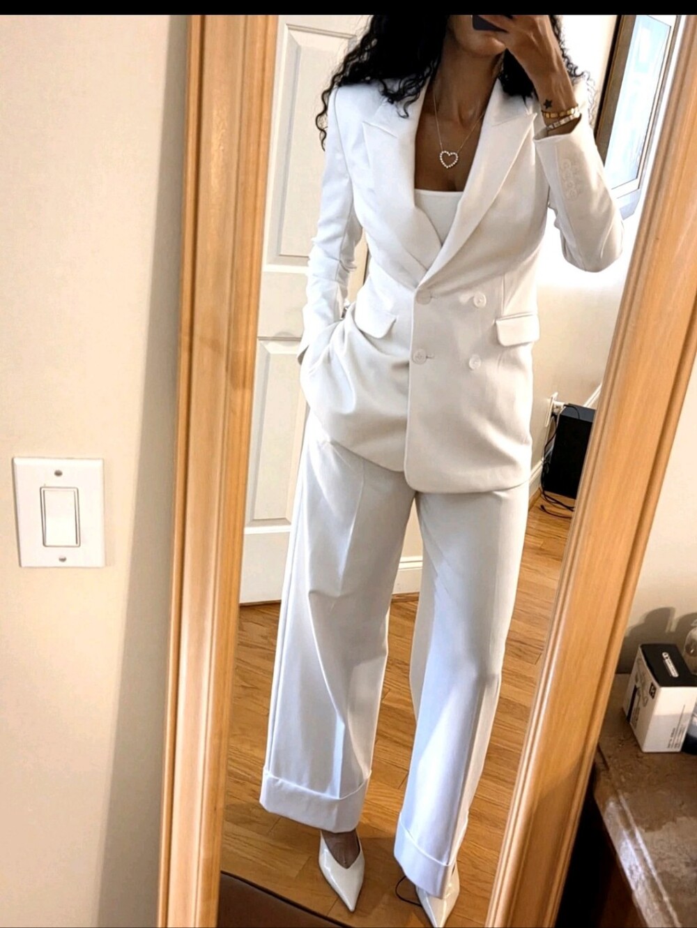 Express White Double Breasted Hourglass Blazer & Pantsuit-Retail $250-NWT-banana - Picture 2 of 11